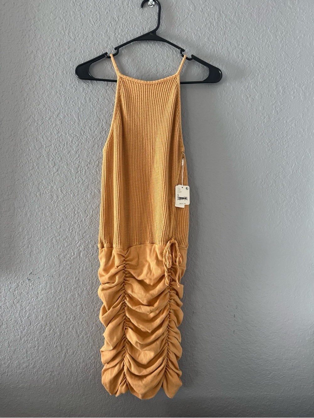 Free People Mustard Knit Ruched Midi Dress